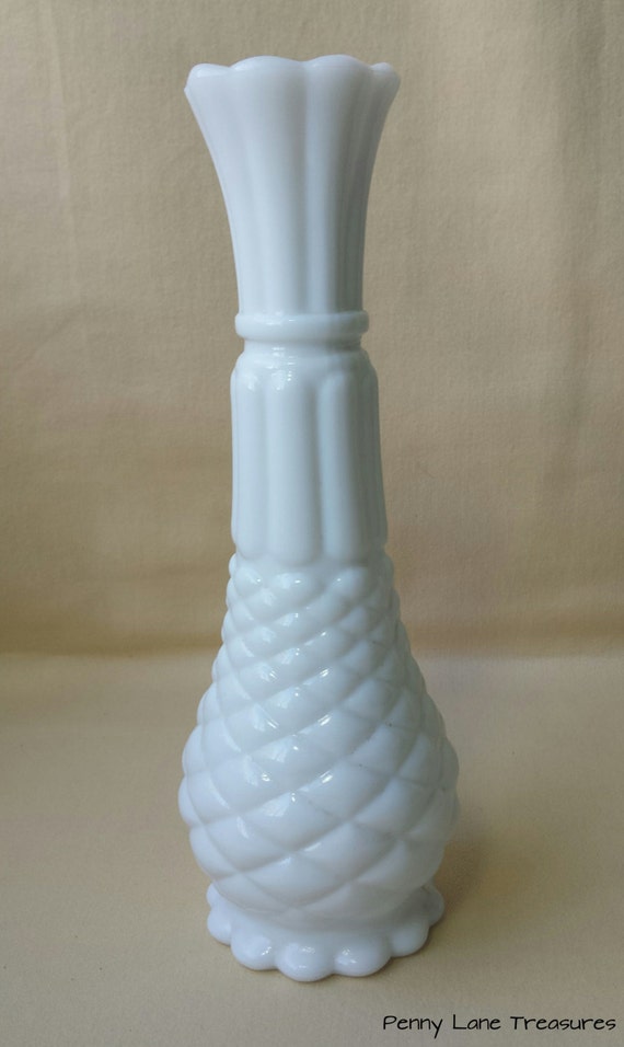 Vintage Bud Vase Quilted White Milk Glass by