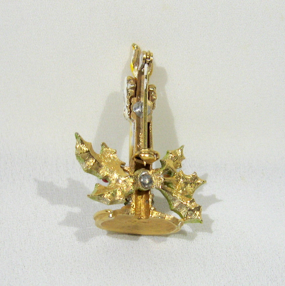 Vintage Coro Christmas Holiday Candle Brooch Pin by AntiquesduJour