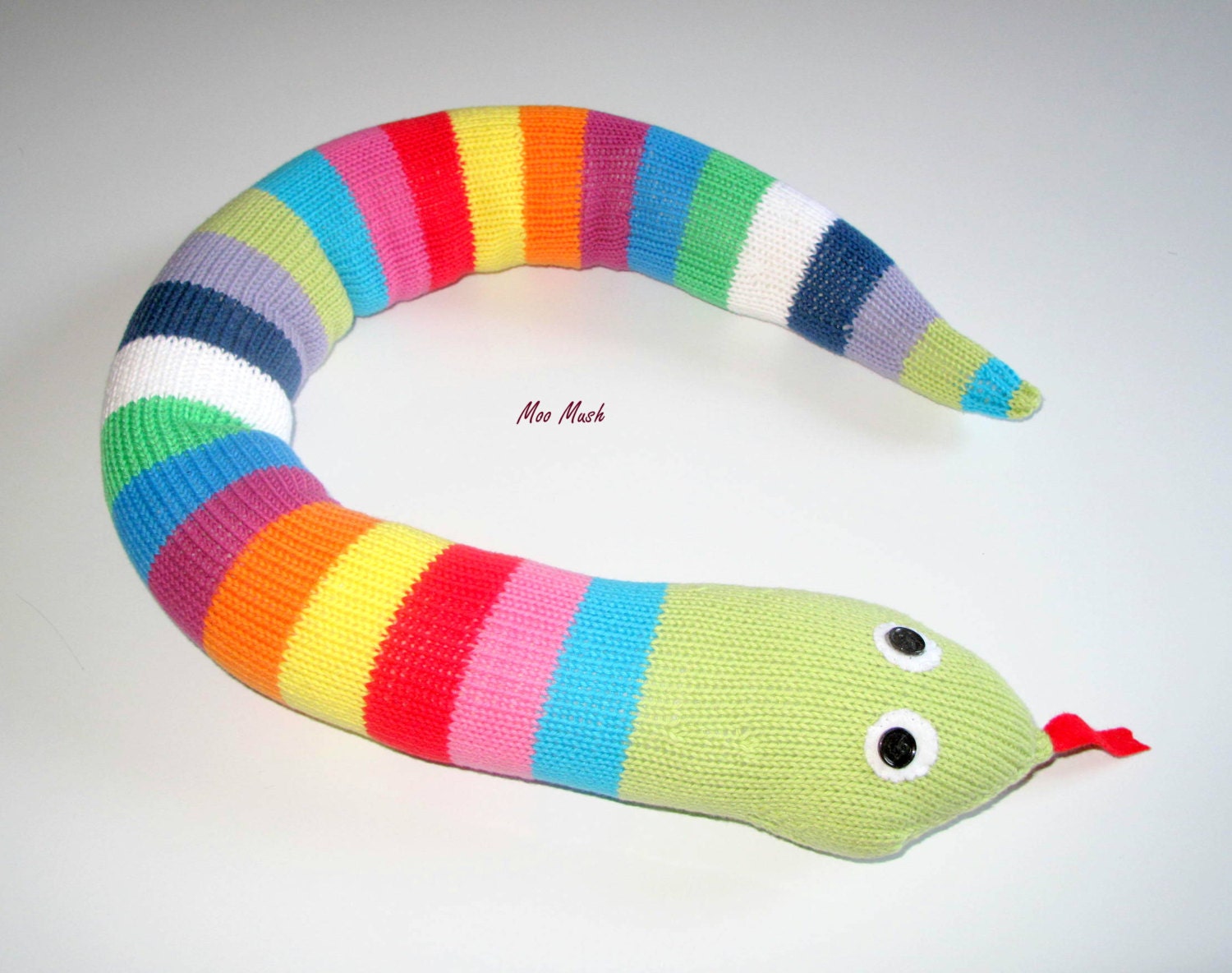 Blake the hand Knitted Cotton Striped Snake/Draught Excluder