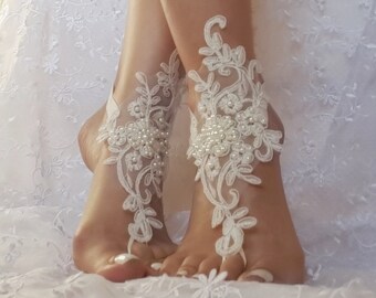 Free ship white or ivory Beach wedding barefoot sandals wedding shoes prom party steampunk bangle beach anklets bangles brid bridesmaid gift