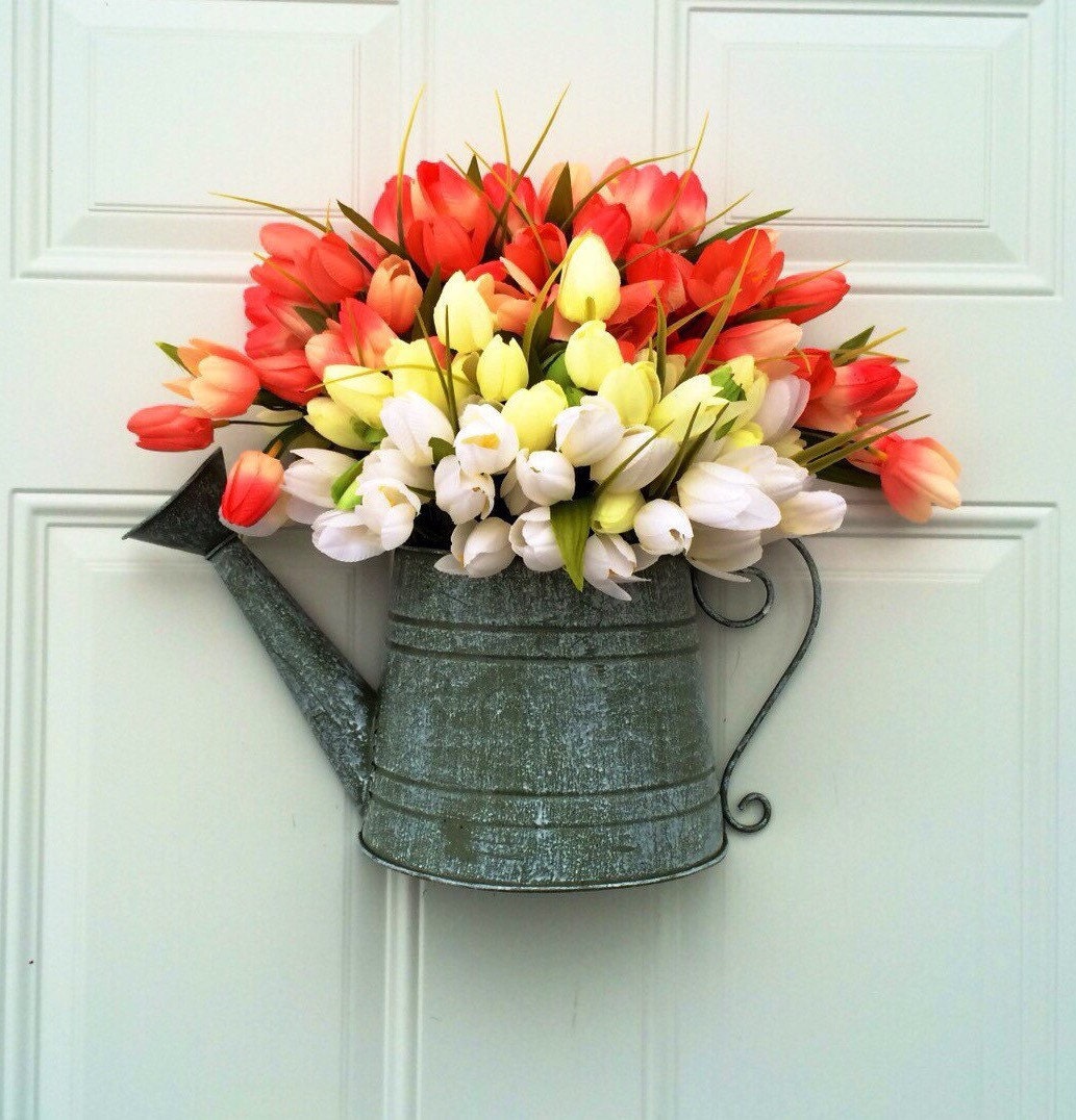 Tulip Wreath Door Decor Silk Floral Tulips Spring Wreath