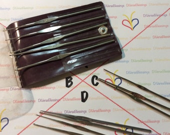 JAPAN, Crochet Hook, Steel, Thread Sizes, Vinyl Storage Case, Set, Small Lots Sizes 0 2 4 7 8 9 10 14, Made in Japan