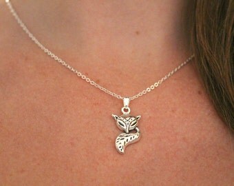 Fox necklace, silver fox necklace, sleeping fox necklace, cute fox, silver fox, fox charm, silver fox charm, thin necklace, gift for her