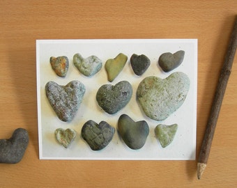 Blank Card Heart Stone Photo, "One Dozen River Hearts", Heart Rock Collection, Nature Love Card