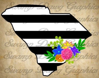 South Carolina svg, south carolina stripped state svg, silhouette, cricut, digital file, cut file, floral svg, floral state svg, decal,vinyl