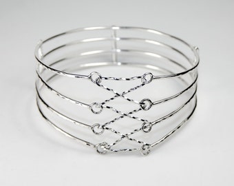 Hallmarked 925 Sterling Silver Four Strand Laced Corset Bangle
