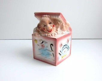 EO Brody Pottery Ceramic Pink Clown Jack-in-the Box Baby Nursery Planter