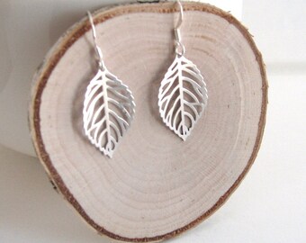 Small Silver Leaf Earrings, Matte Silver Leaves, Lightweight Earrings, Fall Earrings, Silver or Gold - Sterling Silver or Gold Fill Ear Wire