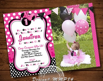 Pink Minnie Mouse Birthday Invitation,Chevron Invitation, Polka Dot, Diy Printable Invitation, Minnie Mouse Birthday Party, Minnie Mouse