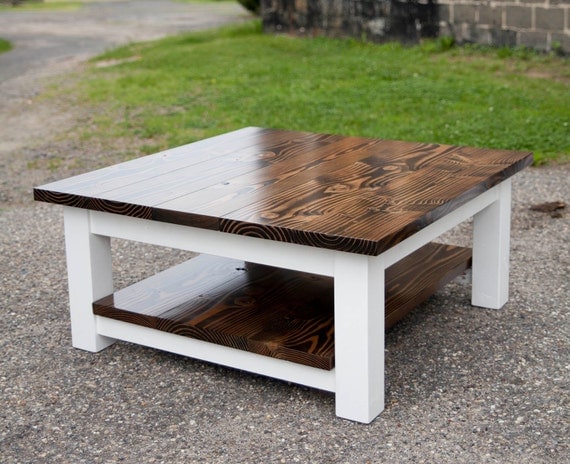 Square Coffee  Table  Solid Wood Farmhouse  Coffee  Table 