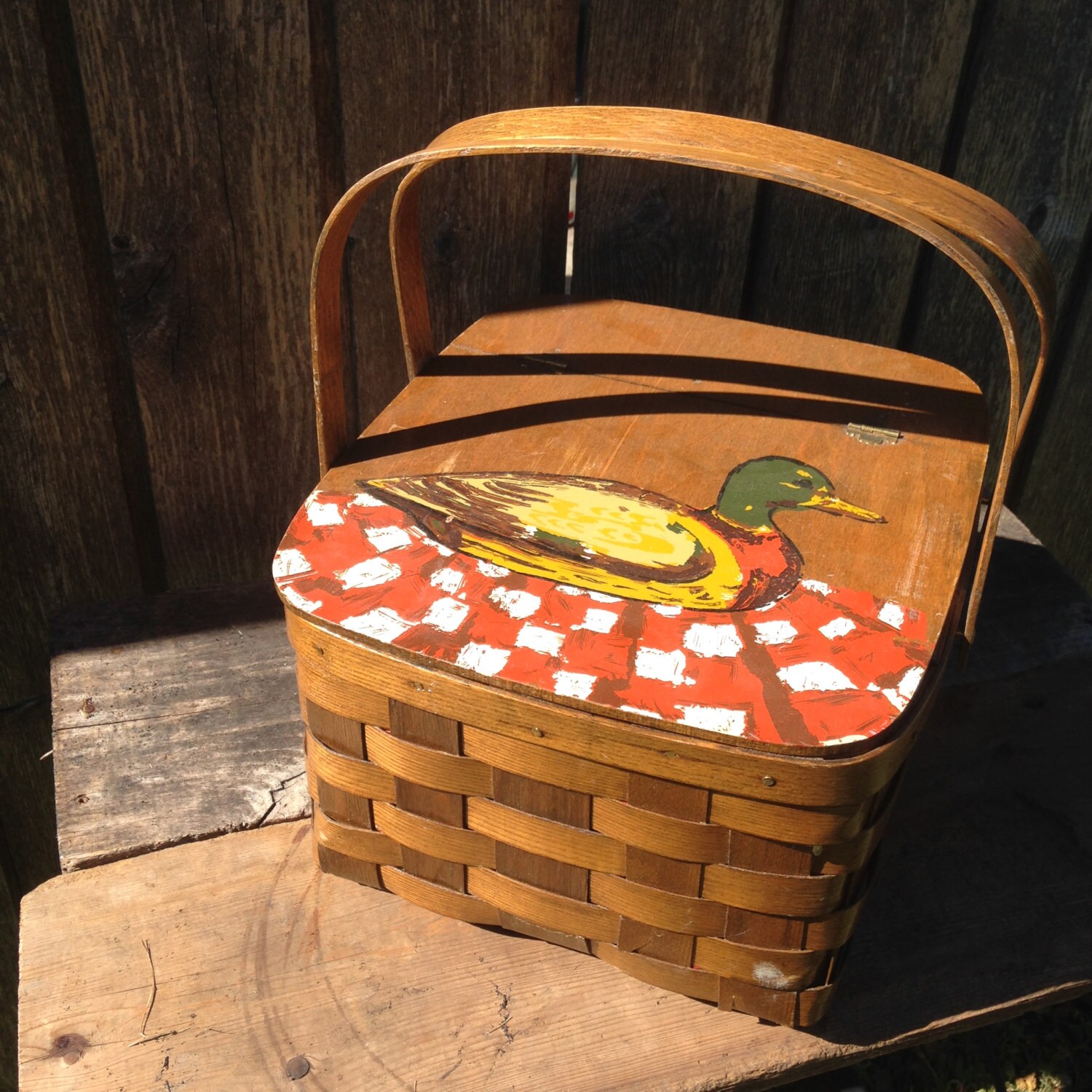 Vintage Peterboro Basket Picnic Basket Farmhouse Duck Lid