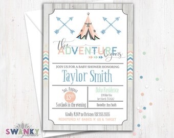 Tribal Baby Shower Invitation, Boho Baby Shower Invitation, Tee Pee, Arrows, Aztec Baby Shower Invitation, Gender Neutral Baby Shower Invite