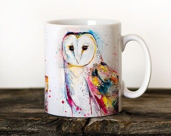 Barn owl Mug Watercolor Ceramic Mug Unique Gift Coffee Mug Animal Mug Tea Cup Art Illustration Cool Kitchen Art Printed mug Bird Owl