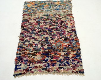 Exceptional Vintage Tribal Azilal Rug Azilal Boucherouite 4x5 Cultural Artistry Boucherouite rug Vintage moroccan boucherouite rag rug