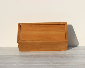 Small Wooden dominoes-chess box from the 1940s. Industrial Storage. Slide Lid