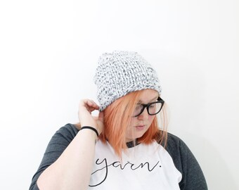 Chunky Knit Hat, Unisex Beanie, Knit Slouchy Beanie, Snowbank, The ANTIETAM
