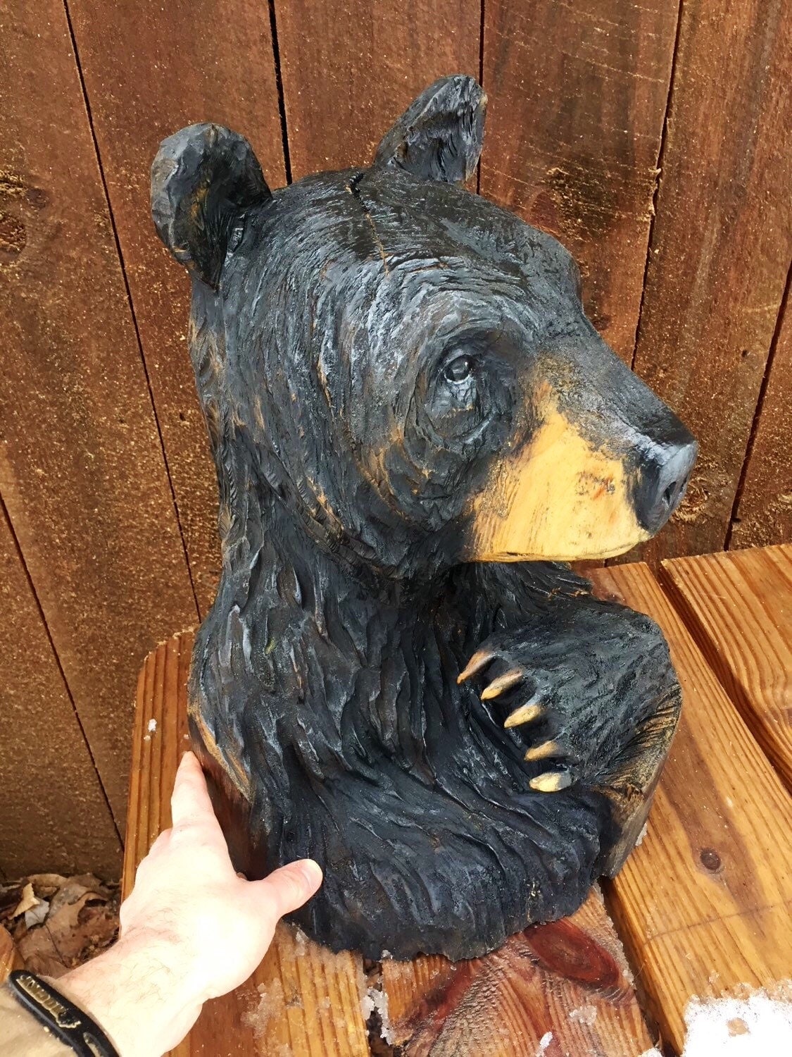 bear chainsaw carving bear wood sculpture bear by joshcarteart