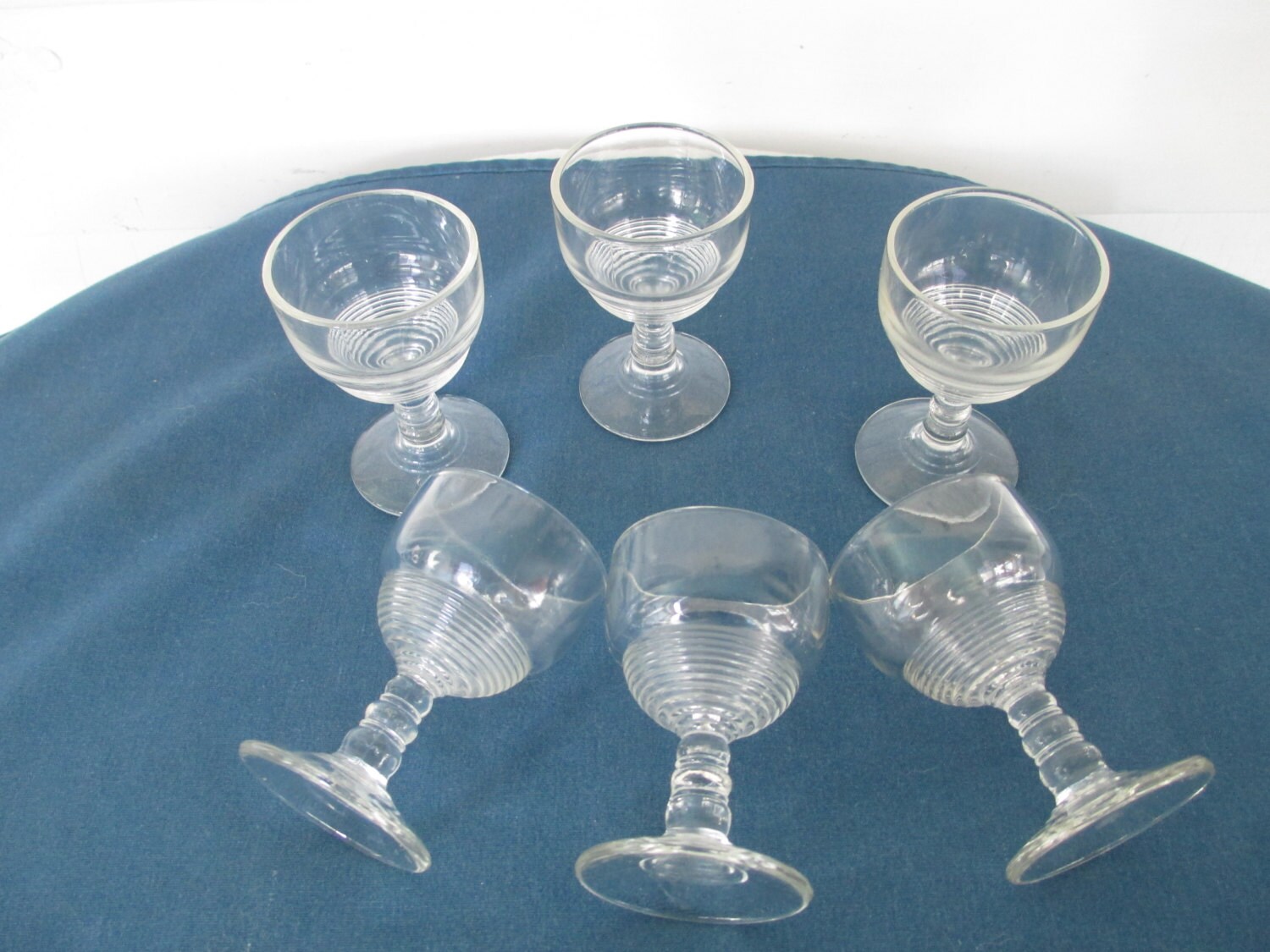Vintage Retro Ribbed Cordial Wine Glass Set Of Six Stemware