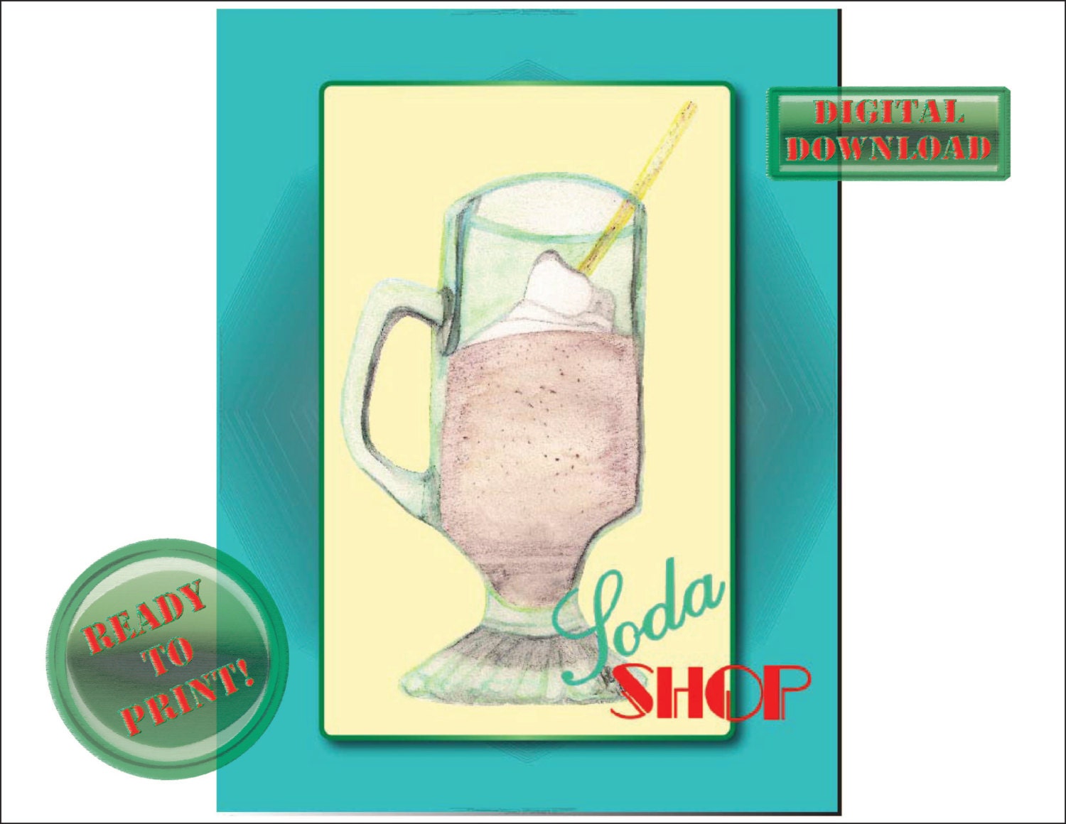 Soda Shop Printable Sign Retro Diner Rockabilly Frappe Wall