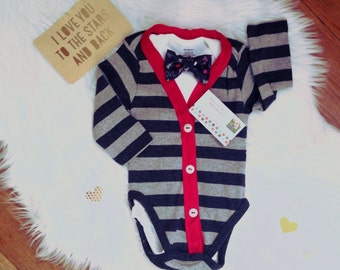 Boys Cardigan Onesie and Bowtie Set Baby by EllerbysChicBoutique