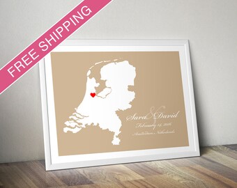 Personalized Netherlands (Holland) Wedding Guest Book Poster - Custom Location and Map Print - Wedding Gift