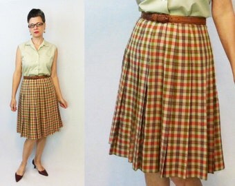 1960s Skirt / 60s Skirt / Bobbie Brooks / Plaid Skirt / Pleated Skirt / Vintage Skirt / 1950s Skirt / 50s Skirt / Secretary Skirt / W 27"