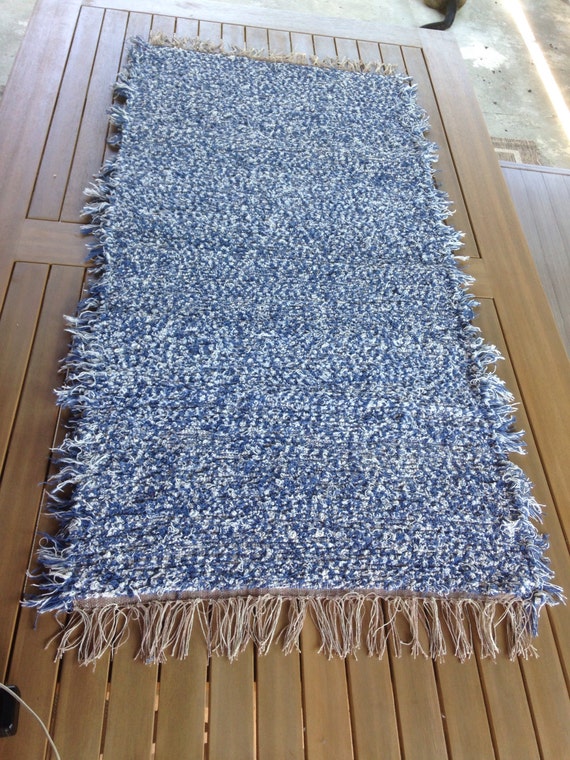 Blue Fuzzy Rag Rug