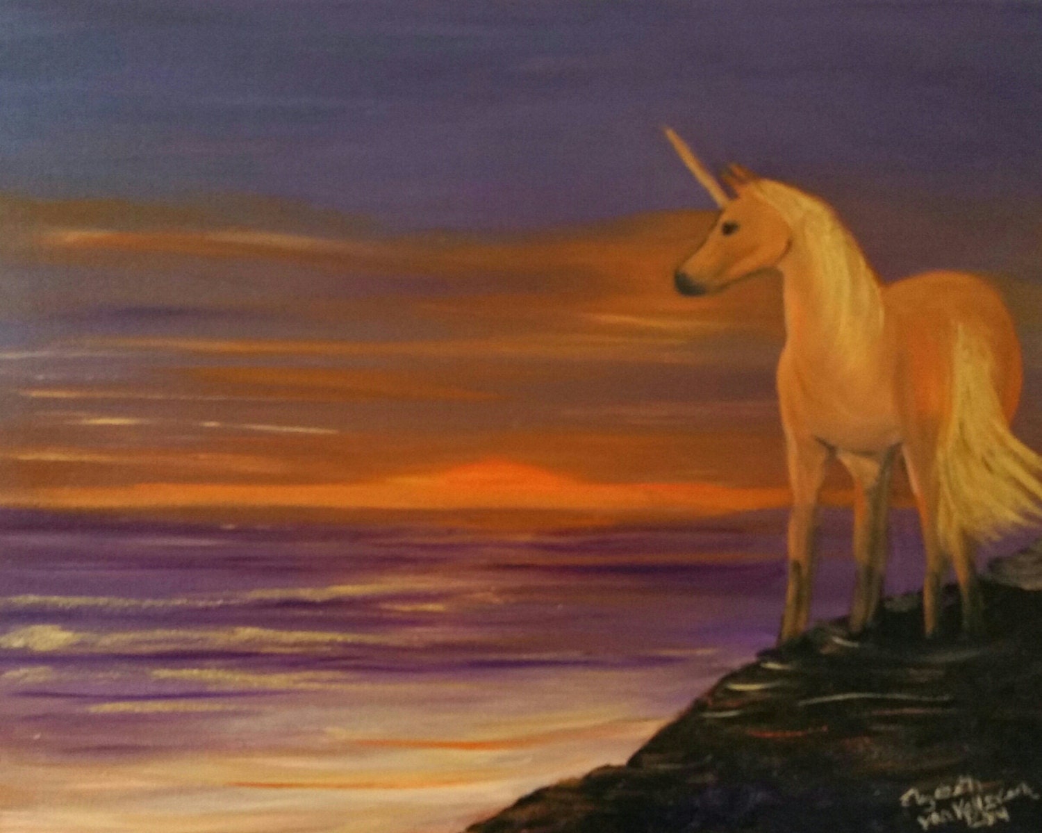 Unicorn Sunset An Original Oil in full color on 16x20x1