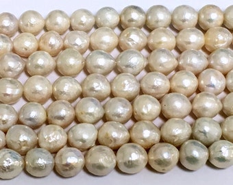 Baroque White Freshwater Pearl Beads - Round Baroque - Grade AAA Quality - Center Drilled - Pearl Size 9-12mm - 04 Pearls per Order