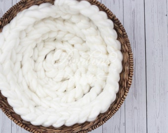 Ivory Wool Basket Stuffer, Newborn Braid Newborn Photo Prop, newborn blanket, Newborn Photography, Basket Prop, Soft Wool Prop Ready to ship