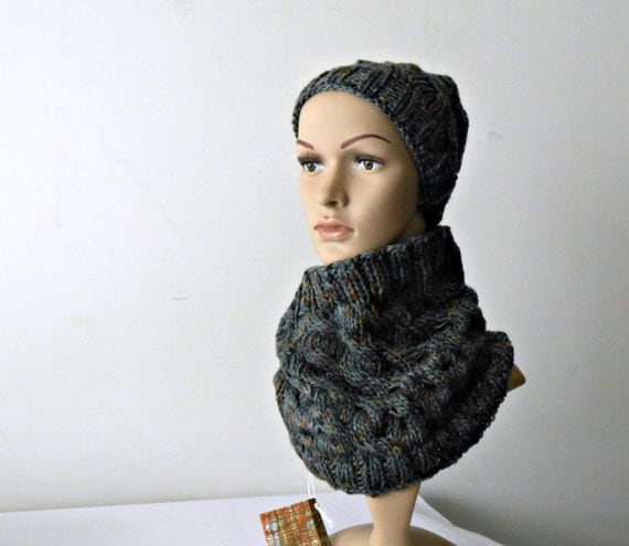 Chunky cowl scarf and beanie set knit circle scarf knitted