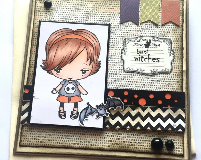 Halloween Card. Happy Halloween. Halloween Greeting Card. Not So Creepy Halloween Card with Colorful Witch