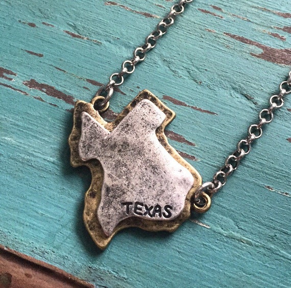 Texas Necklace Texas Jewelry Hand Stamped Map Necklace State