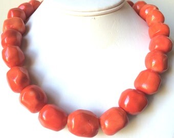 Orange Coral Necklace, Large Coral Necklace, Beach Wedding Jewelry