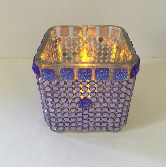 Rhinestone Candle Holder/ Purple Candle Holder/ Rhinestone