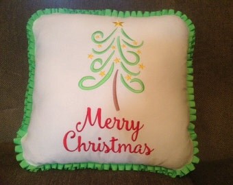 Merry Christmas Swirly Tree Pillow