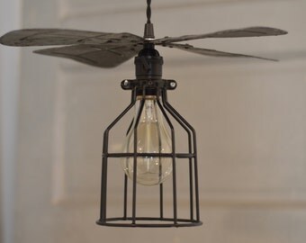 Repurposed Fan Blade Pendant, Repurposed Lighting, Unique Lighting, Vintage Fan Blade, Pendant Lighting, Black Metal Pendant