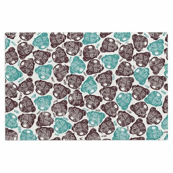 Outdoor Door Mat Teal Black Illustration Pom by KessInHouse