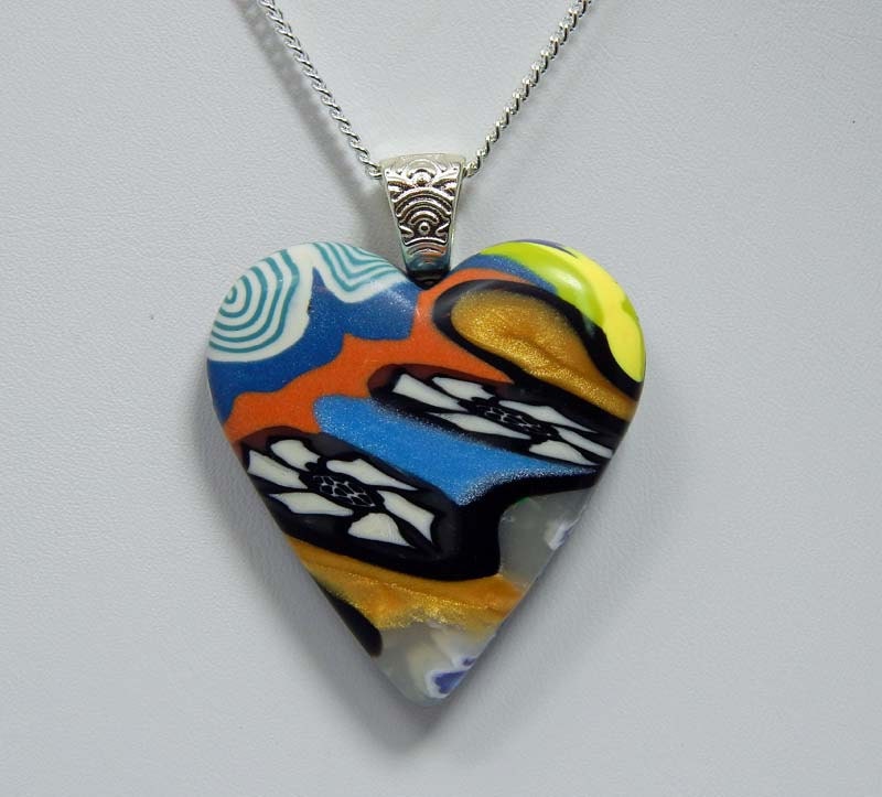 Polymer Clay Heart in Abstract Pattern. Heart Pendant. Heart