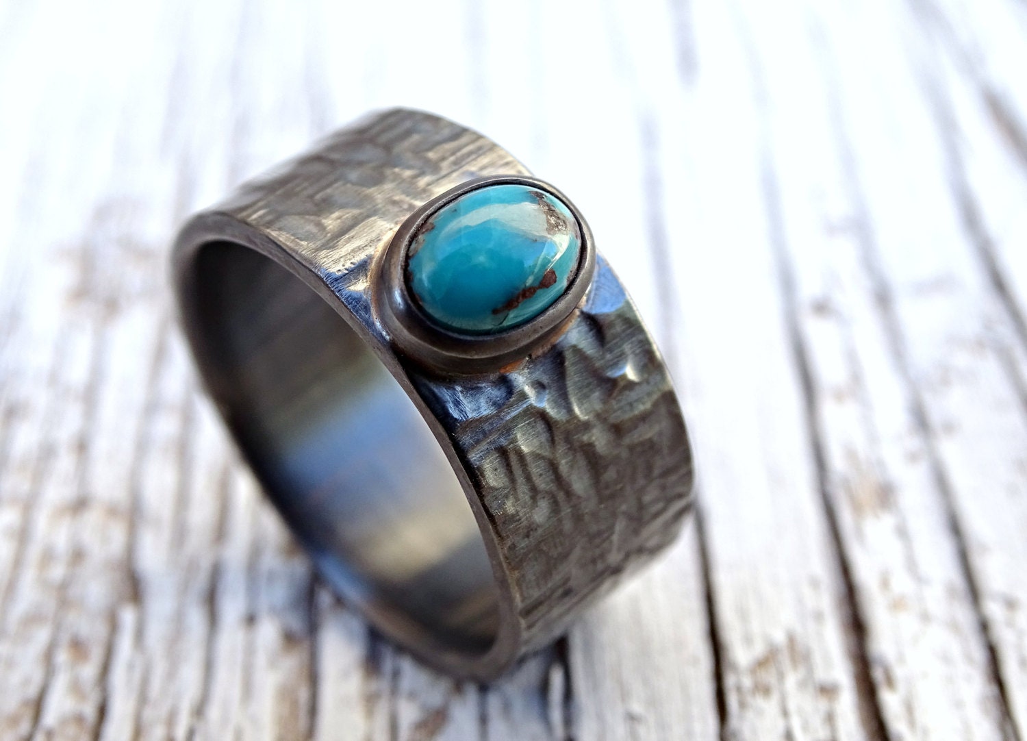 mens turquoise ring wide mens ring turquoise black silver