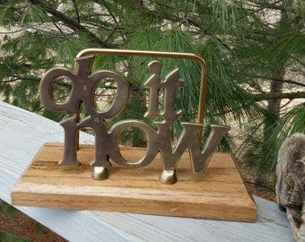 Do It Now Brass & Wood Letter Holder Desk Organizer