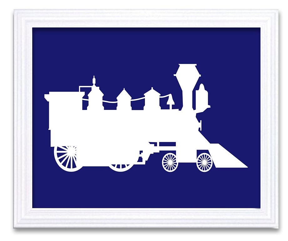 Train Nursery Art White Navy Blue Boys Kids Room Wall Art Print Boys Old Transportation Antique Vint