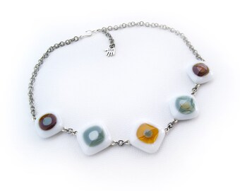 Multicolored fused glass necklace