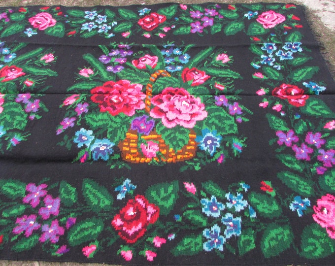 Bessarabian Kilim & area rugs. Vintage Moldovan Kilim, Rose kilim rug, handmade carpet 50-60 years old,Ethnic home decor. Handwoven wool rug