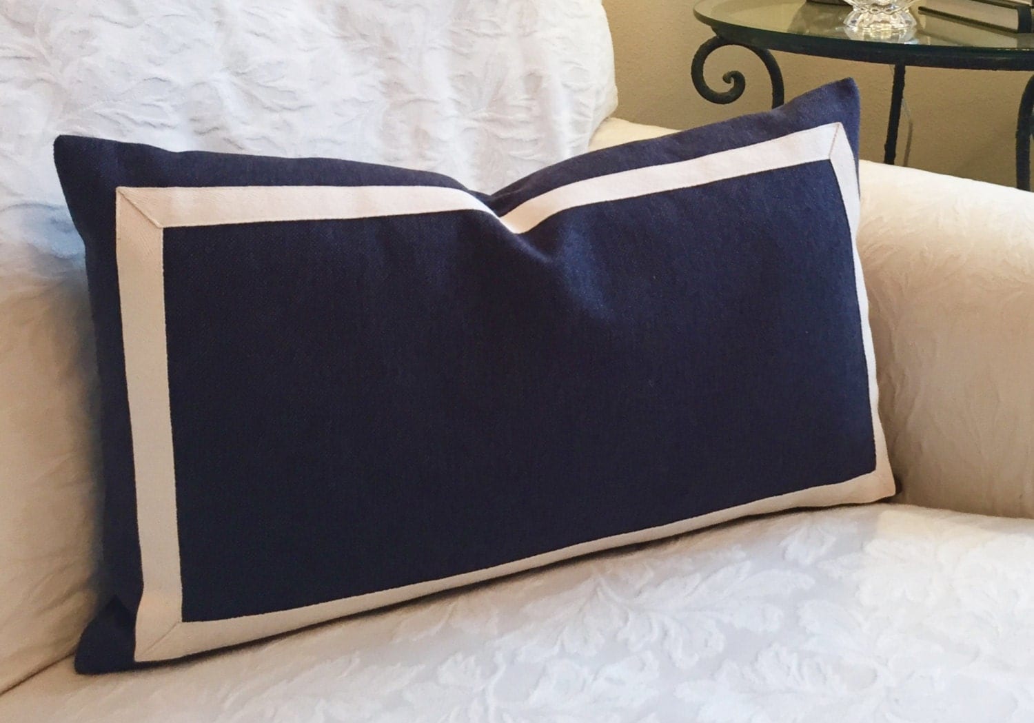 Navy Lumbar Throw Pillow Blue Pillow Covers by LivyPaigeDesigns