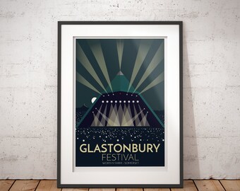 Glastonbury Festival, Worthy Farm, Somerset, England, UK - signed travel poster print