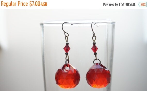 CIJ SALE Red dangle earrings jewelry drop by LivePastVintage