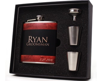 Custom Flasks, Groomsmen Gifts, Set of 6, Black, Copper