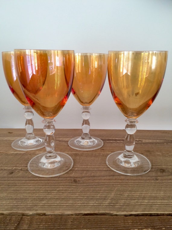 Set of 8 Found Amber Glass Wine Glasses Goblets