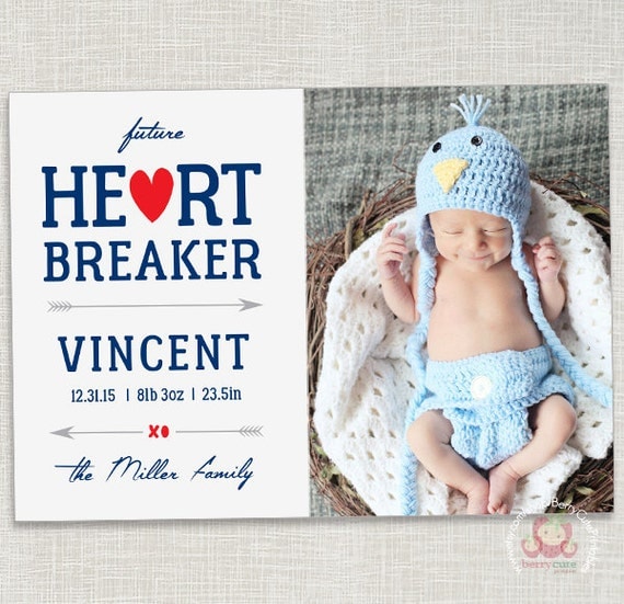 Baby Birth Announcement - Valentine's Card - Future Heartbreaker - Printable - Boy or Girl